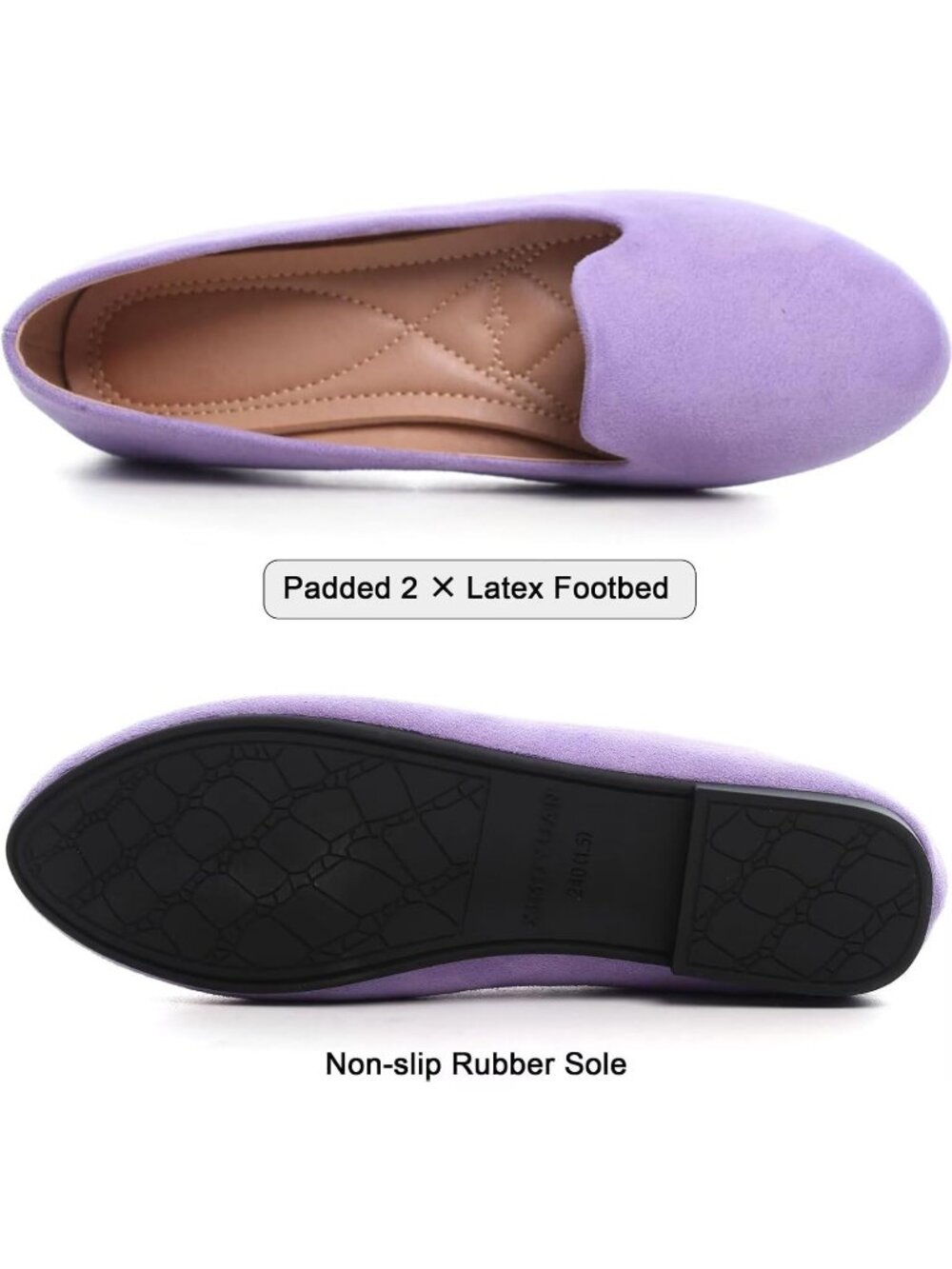 Women's Round Toe Light Purple Suede Comfortable Ballet Flat Slip On Dress Shoes - Picture 6 of 6